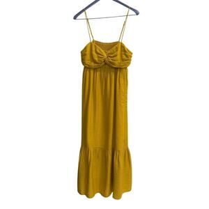 Joie Chayton Dress Mustard Yellow Ruffle Hem Midi Dress Size 6